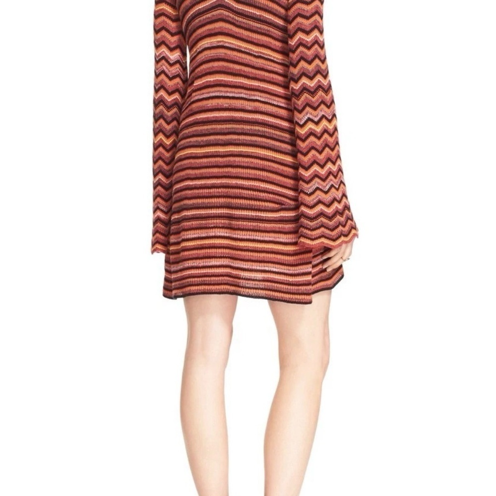 Free People Ziggy Zig Zag Tunic Style Mockneck Mini Dress Orange and Black Small - Picture 3 of 10